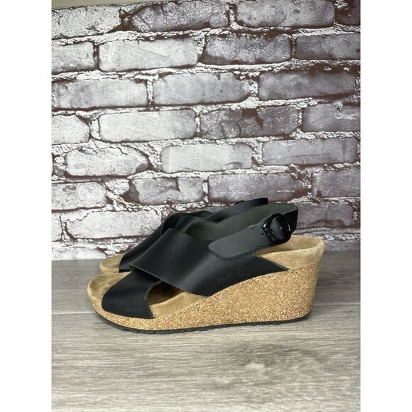 Papillio Birkenstock Samira Black Leather Cork Wedge Sandals Women Sz 38EU/7M US - Picture 13 of 16